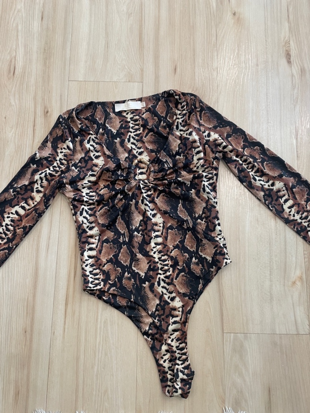 Women’s Snakeskin Print Long Sleeve Bodysuit - Brown